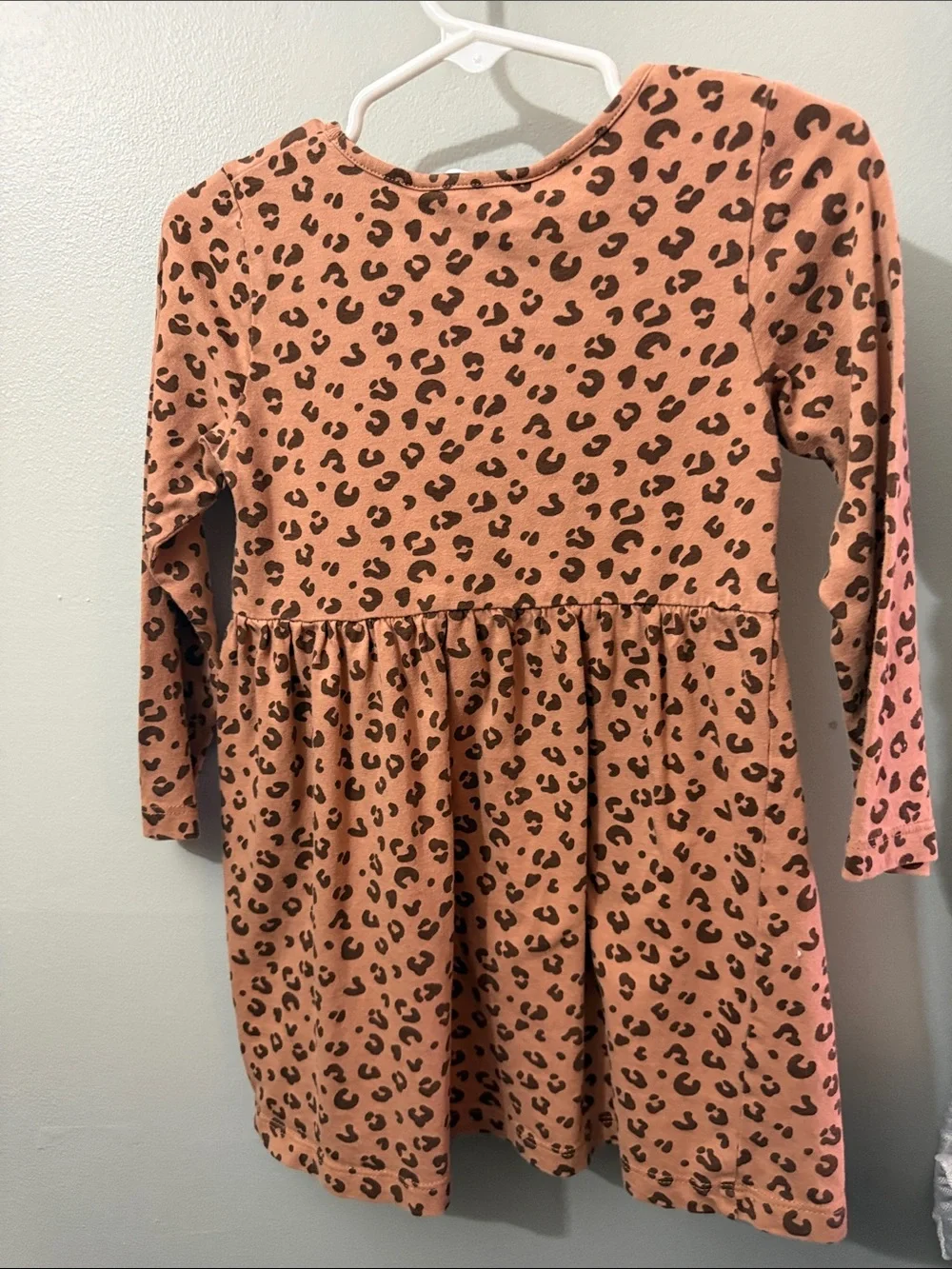 H&M Girls' Pink Leopard-Print Long Sleeve Gathered Dress